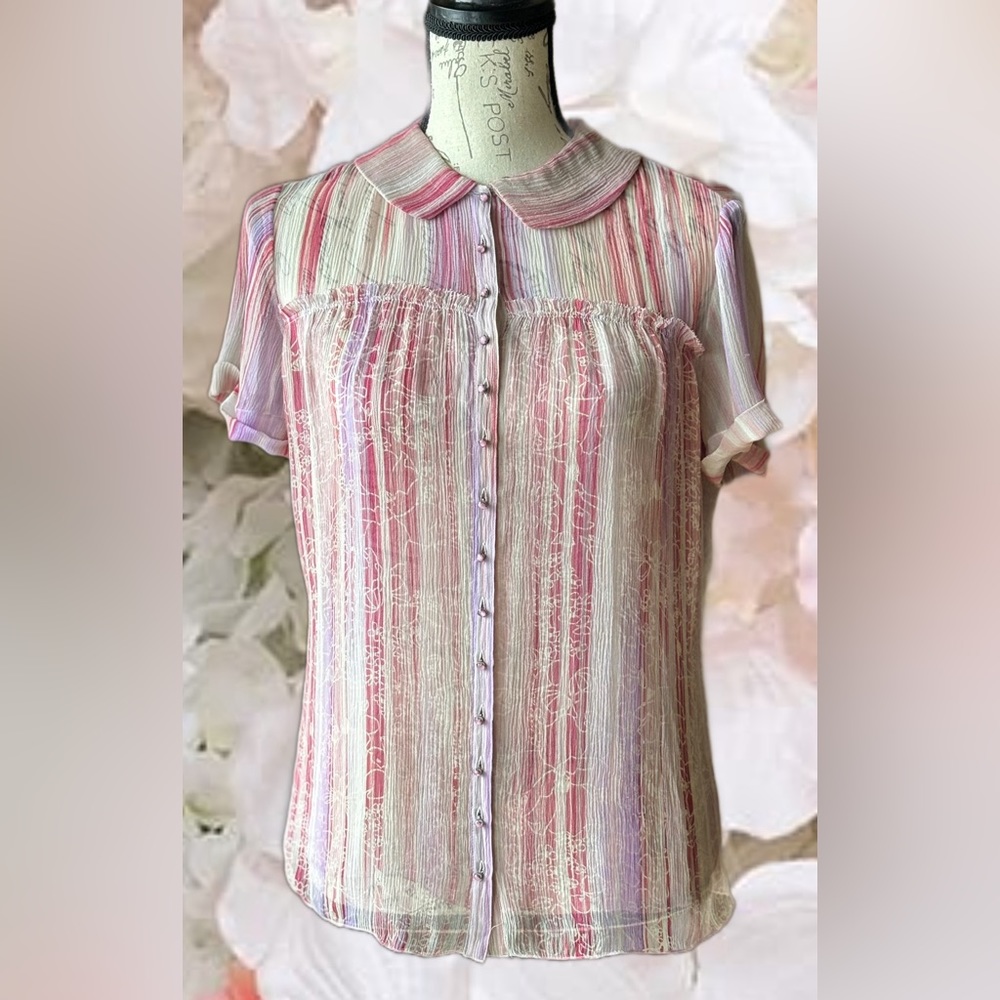 ELIE TAHARI Silk Blouse - (M) Like New, Never Worn - Jewel Buttons, Exquisite